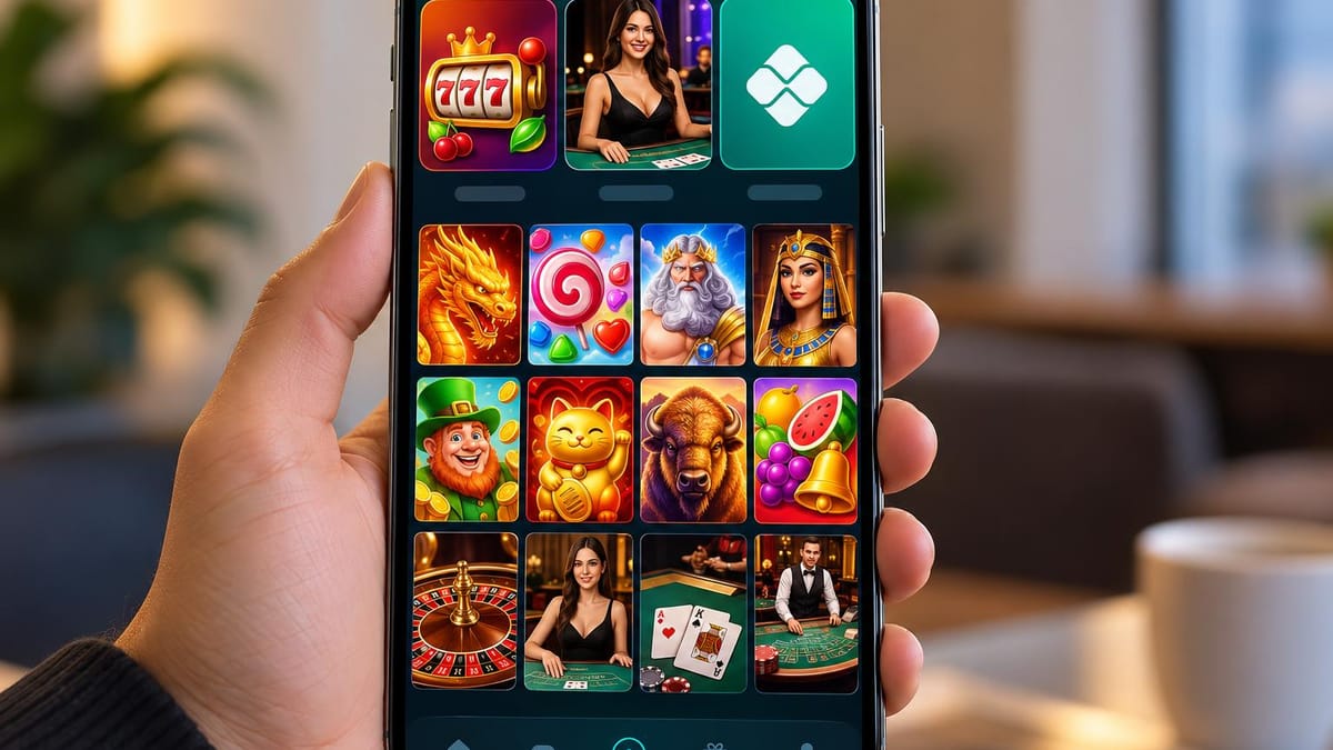 Catálogo do cassino online no celular com slots e mesa ao vivo