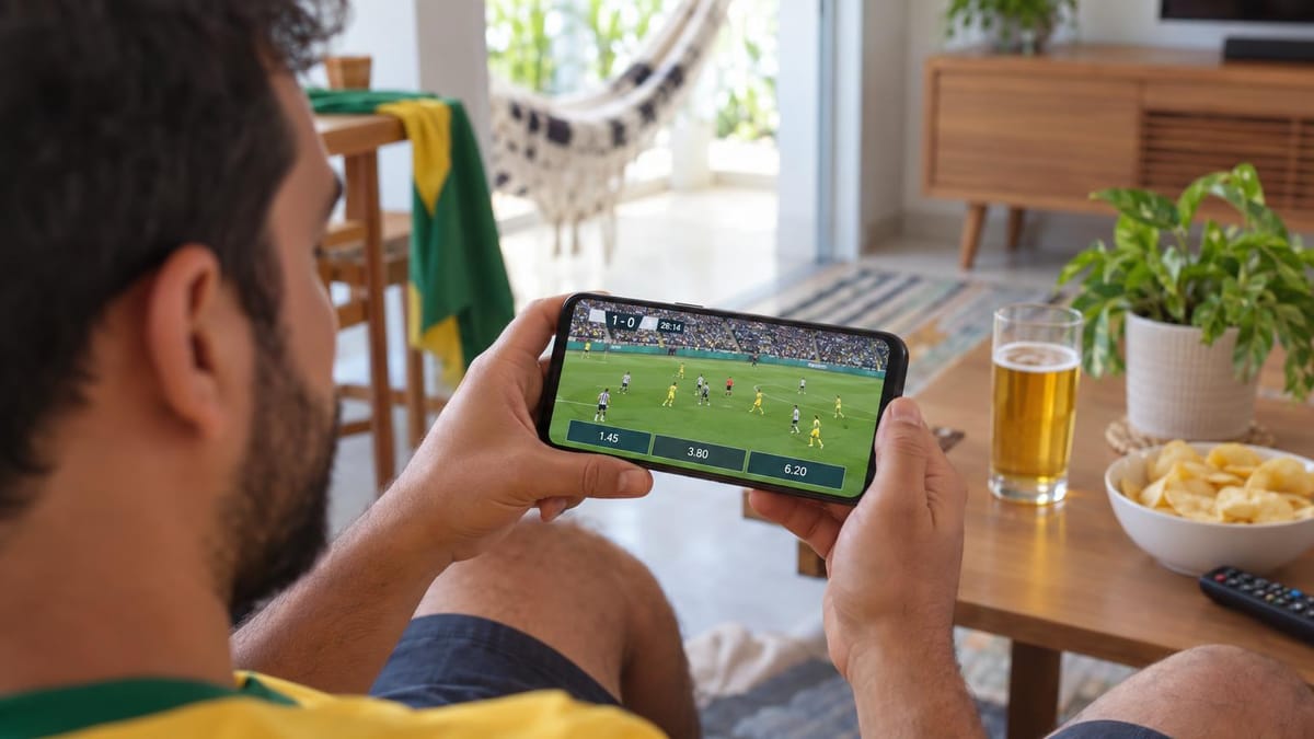 Pessoa usando o celular para acompanhar apostas esportivas online